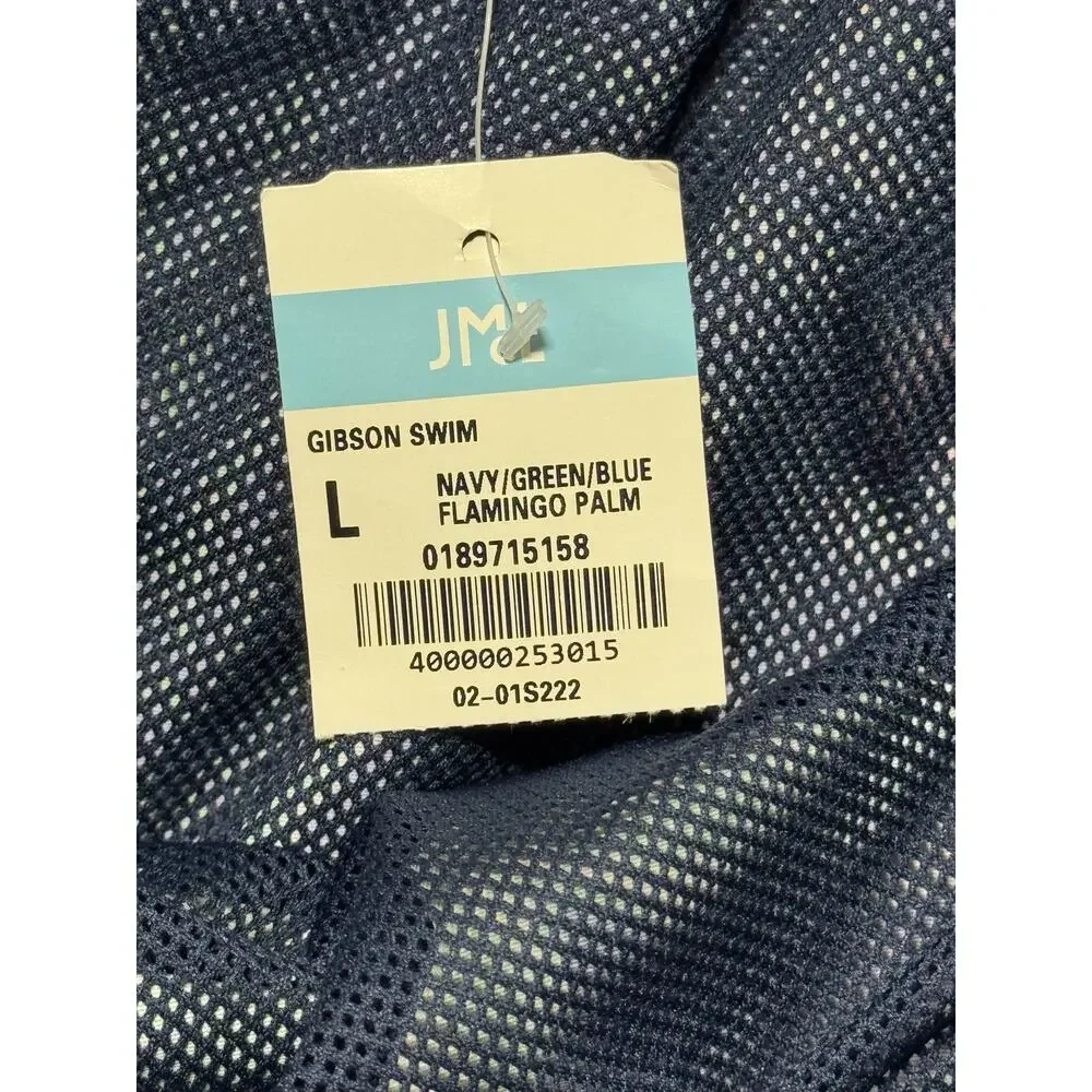 NWT J.McLaughlin Gibson Swim Trunks Mens L Navy/Green/Blue  Flamingo Palm Mesh